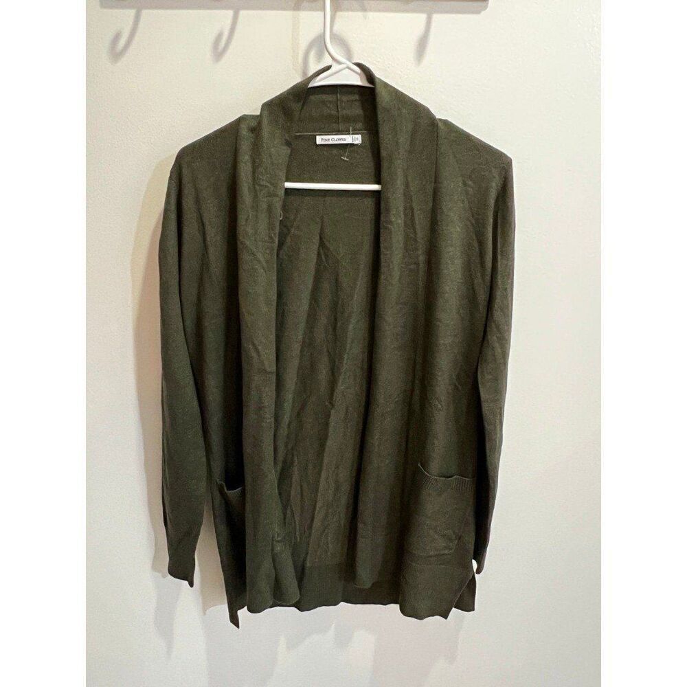 NEW Stitch Fix Pink Clover Women XS Green Pockets Long Open Cardigan Comfy Chic